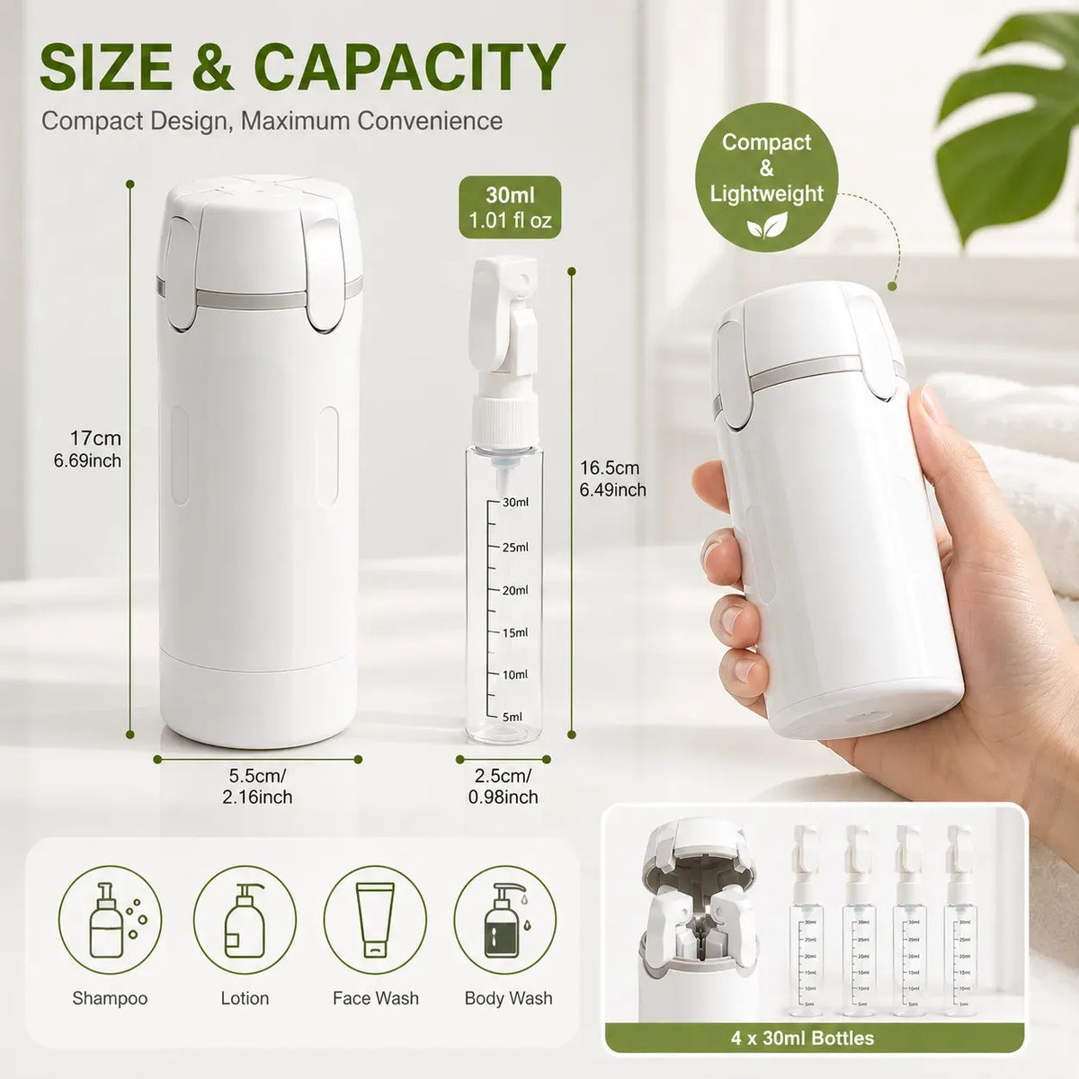 4 in 1 Travel Dispenser Bottle Set Refillable
