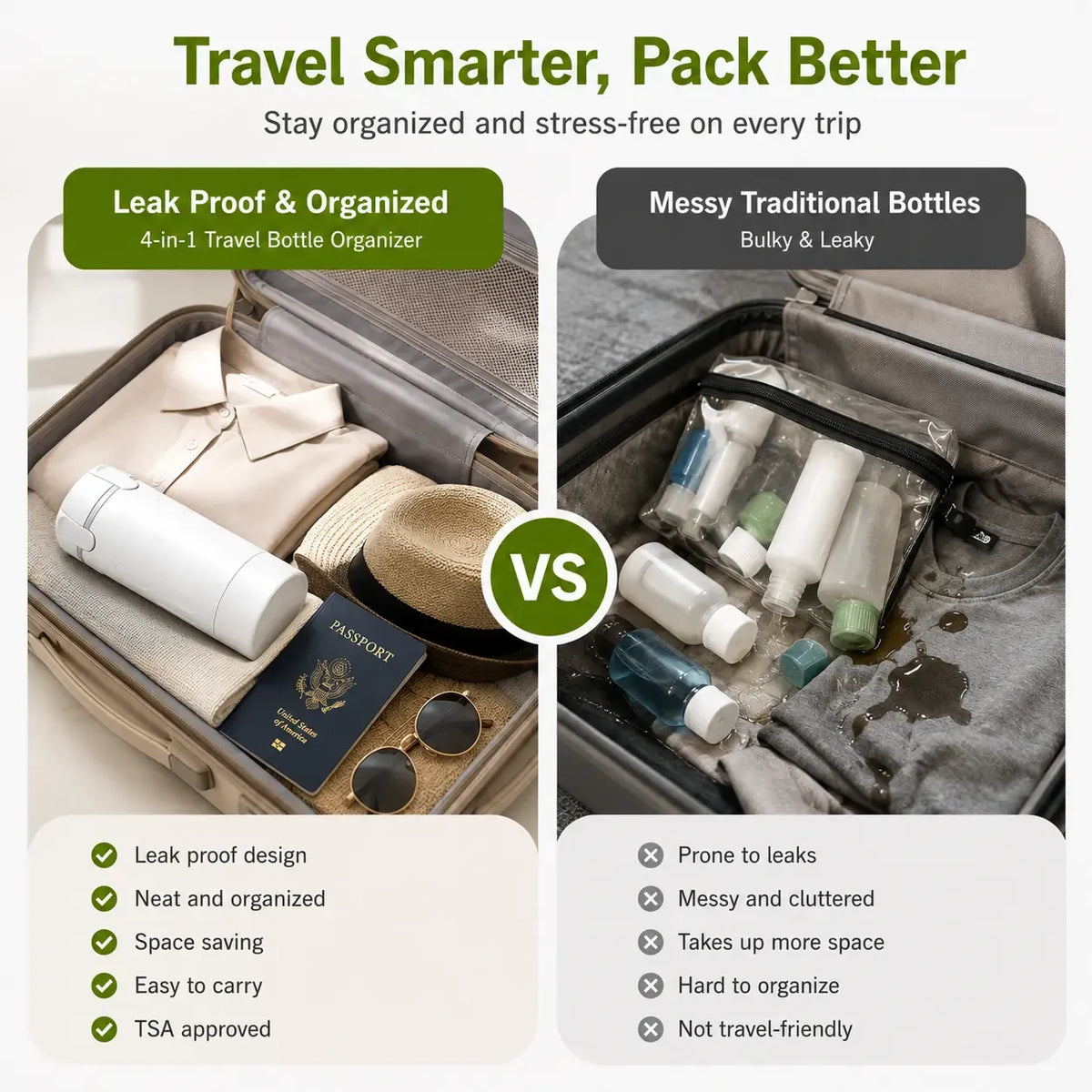 4 in 1 Travel Dispenser Bottle Set Refillable