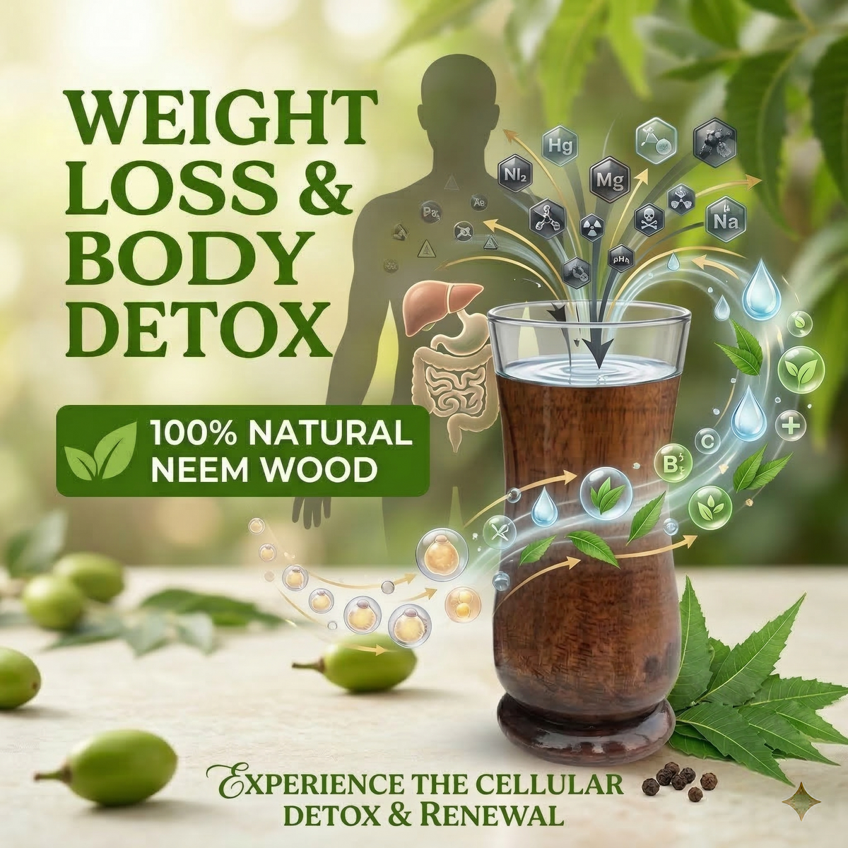 Weight Loss and Body Detox Wooden Water Glass